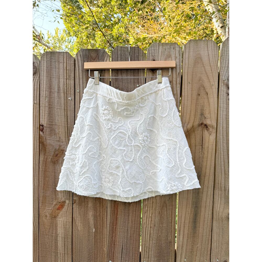 Reworked White Embroidered Mini Skirt